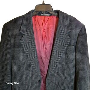 Zylos Mens Cashmere‎ Blend Blazer Jacket Plaid 40L Italy Wool Blend